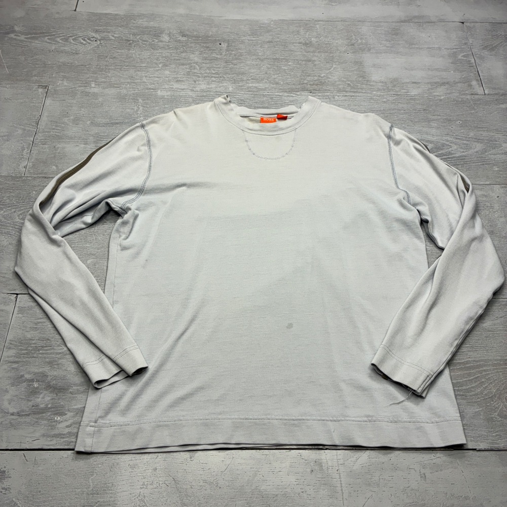Hugo Boss Orange Label Mens L Gray Long Sleeve T-Shirt Stripe D-Ring POLE 1/3